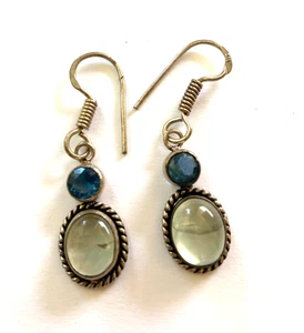 Pendientes colgantes artesanales, piedras ovaladas tipo piedra lunar y zafiro 3/2" + gancho - Imagen 1 de 6