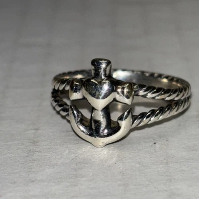  Anel coração âncora corda torcida James Avery Faith Hope & Love tamanho 8 aposentado  - Imagem 1 de 4