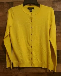 August Seide gelb Langarm Seidenmischung Button Down Strickjacke klassisch Karriere M - Bild 1 von 11