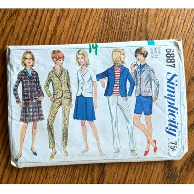 Vintage 1960s Simplicity 6887 Sewing Pattern Size S Pants Jacket Skirt COMPLETE - Image 1 of 2