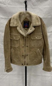 Men's Grande Bau Tan Shearling Lined Suede Jacket Outerwear Size 42 - Picture 1 of 6