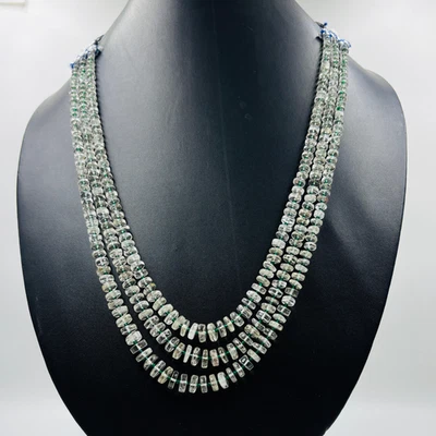 Collana di perle Heishi al quarzo con perline verdi 3 fili di pietre... - Immagine 1 di 4