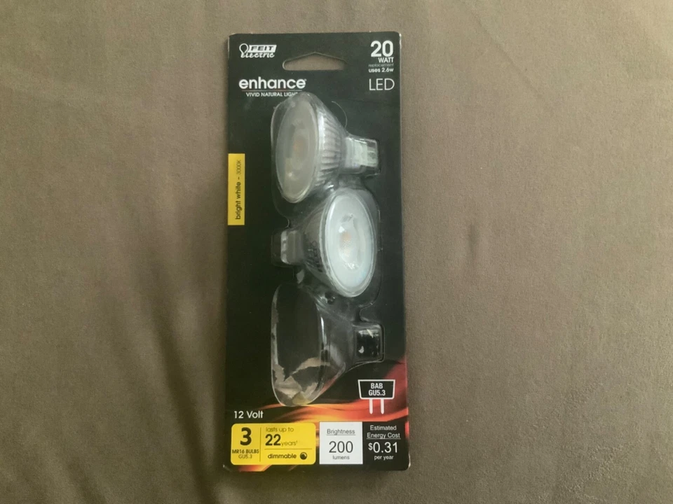 FEIT ELECTRIC 2-Pack 20 WATT REPLACEMENT BULBS BRIGHT WHITE 3000K BAB GU5.3 - Image 1 of 1