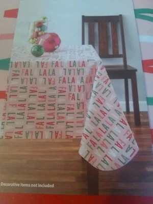 Peva Tablecloth 60"x84" Pink W/Green White Red Pink Letters FALALALA NEW - Image 1 of 3