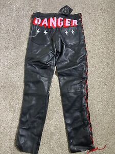 Laurie Lee Custom Leather Hand Painted Black Leather Trousers Size 8 Small