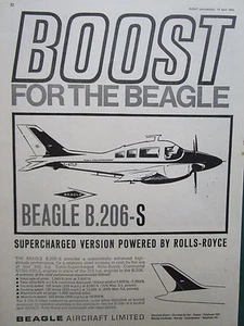4/1966 PUB BEAGLE AIRCRAFT LIMITED SHOREHAM B206-S ROLLS-ROYCE ORIGINAL ANZEIGE - Bild 1 von 1