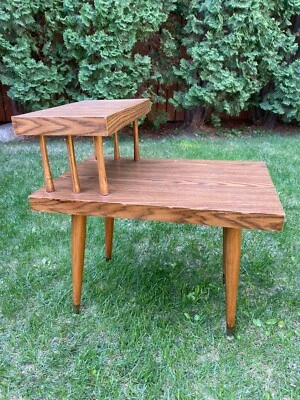 Mesa de centro moderna Mid-Century de 2 niveles - laminado de teca, 24x15,5", MCM Foto 1 de 4