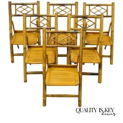 Juego de 6 sillas laterales plegables vintage de bambú para niños Hollywood Regency Tiki - Foto 1 de 4