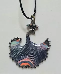 Pretty Peacock Faux Resin Tone Plastic Rope Lobster Clasp Pewter Back 2023 New - Picture 1 of 8