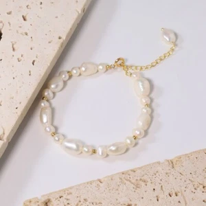 L17 vergoldetes Armband Barockperlen Süßwasserperlen verschieden groß - Bild 1 von 2