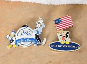 Disney WDW Donald Goofy Year of a Million Dreams Pin & 2002 Mickey USA Flag Pin - Picture 1 of 10