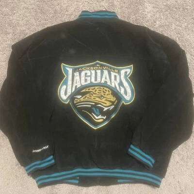Jacksonville Jaguars ретро Y2K NFL молнии замши Varsity Bomber куртка мужская размер 2XL - Изображение 1 из 4