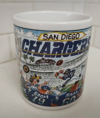 Rare San Diego Chargers NFL Football Vintage Coffee Mug Beat the Chiefs 3.75" Cover