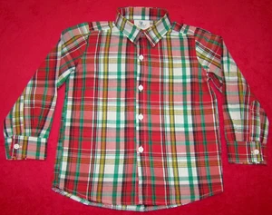 Smocked Polkadot Boys Size 4 Plaid Button Long Sleeve Shirt Christmas Holiday - Picture 1 of 5