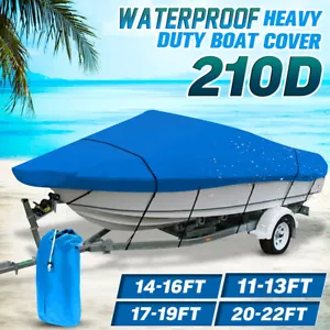 1PC Blue For Fish Ski Bass V-Hull Runabouts 210D 11-22FT Heavy Duty Boat Cover - Picture 1 of 15