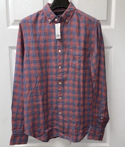 Banana Republic Men's 100% Linen Shirt Camden Red Plaid Button Down New With Tag - Picture 1 of 10