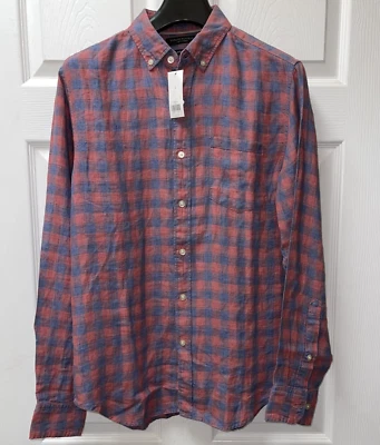 Banana Republic Men's 100% Linen Shirt Camden Red Plaid Button Down New With Tag - Image 1 of 4