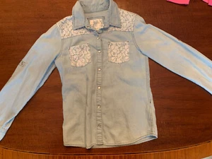 Justice Western Denim Shirt With Bling/Rhinestones Girls Size 14 (see Sister Sz) - Picture 1 of 2