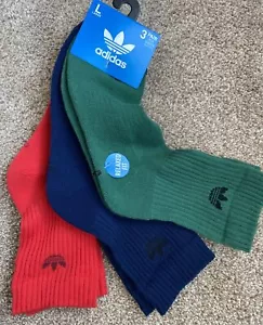 NWT Adidas High Quarter Socks Green, Navy and Red Size Large - Picture 1 of 3