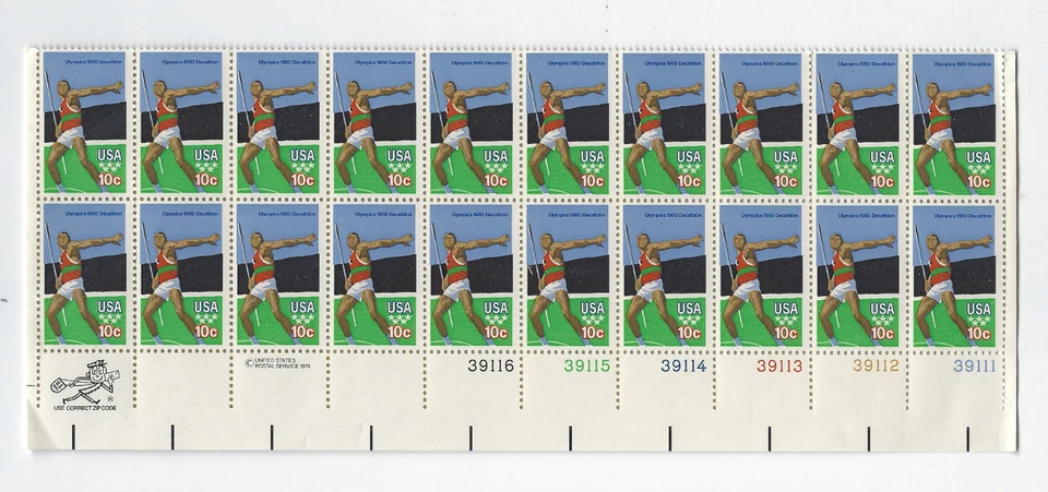 USA Scott #1790 MNH 10c Olympics Decathlon STRIP 20 COLOR SHIFT FREE USA SHIP - Image 1 of 1