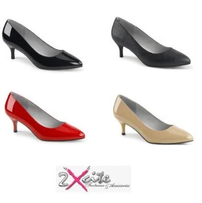 Pleaser Low Heel Court Shoes Ladies 2 1/2" Slip on Kitten 01 Pink Label