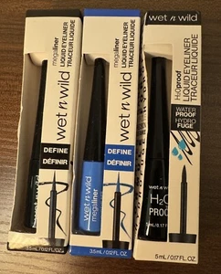 3 Pack Wet n Wild Liquid Eyeliner, 879 Black, 873A Voltage Blue, 871A Black - Picture 1 of 3