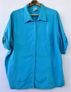 Just My Size Top Colorful Shirt Tropical Fall Teal Aqua Plus Women’s 4X - Picture 1 of 3