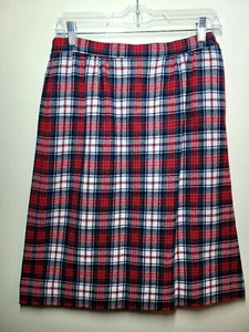 VTG 80's Pendleton Womens 12 Red Macduff Tartan Plaid Wool Pleated Midi Skirt - Picture 1 of 11