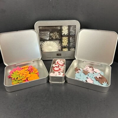 Lot of 4 Tins of Stampin' Up! Pretties Kit, Felt and Crocheted Flowers #11 - Image 1 of 4