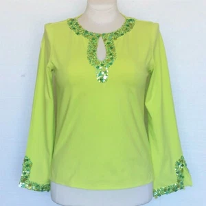Diane Gilman DG2 Blouse Top NEW w/ Tags Lime Green Gorgeous Sequins Womens Small - Picture 1 of 12