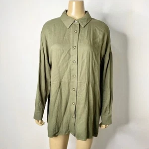 Andrea Jovine AJ Women’s NWT Size Large Button Down Front Shirt in Olive Green - Picture 1 of 7