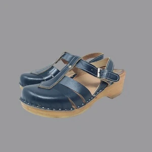 Vintage Bastad Original Clogs 38 7.5 Blue Wood Sweden - Picture 1 of 10