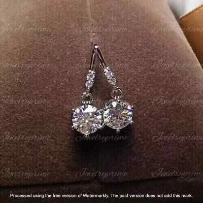 14K White Gold Plated 1.50CT Round Cut Lab Created Diamond Drop Dangle Earring's - Image 1 of 3