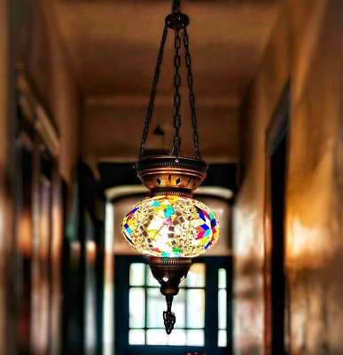 Lámpara colgante de vidrio mosaico colorido - estilo vintage Foto 1 de 4