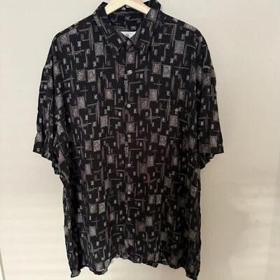 Camisa Island Shores Hawaiian Aloha XL Flor de Piña Geométrica Bambú Negra Foto 1 de 4