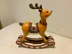 Folk Art Christmas Decor Rocking Reindeer - Foto 1 di 6