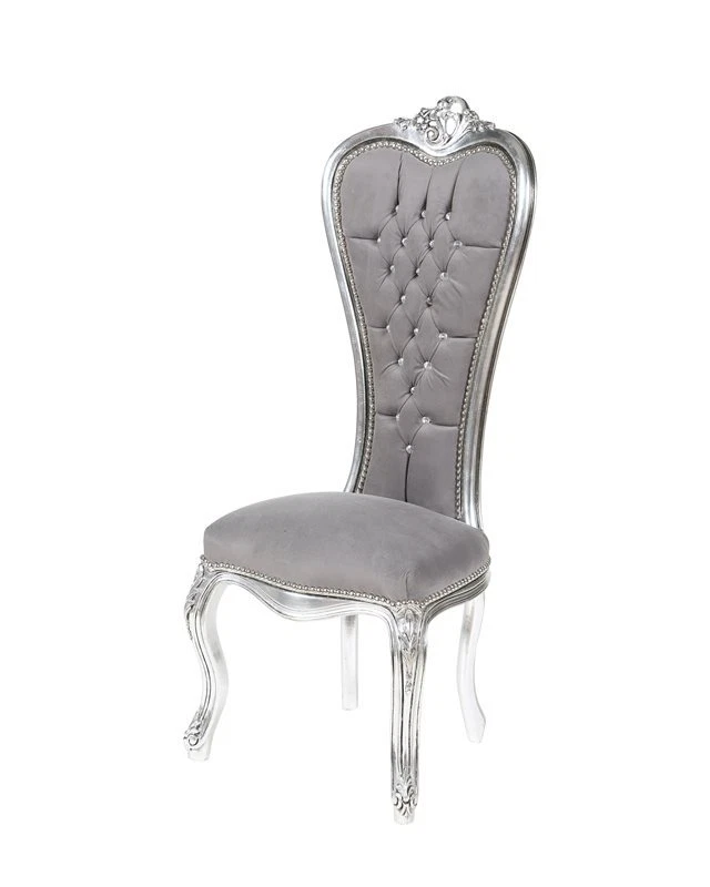 SEDIA ALTA IN LEGNO FOGLIA ARGENTO CON RIVESTIMENTO IN VELLUTO E CRISTALLI - Immagine 1 di 1