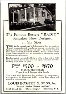 PRINT AD 1926 Louis Bossert Radio Bungalow Homes Brooklyn NY SMALL 3 x 4 - Picture 1 of 3