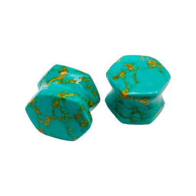 Turquoise Crystal Hexagon Plugs and Gauges Size 3mm to 54mm Set of 2 Pcs - Image 1 of 4