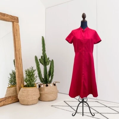 Lafayette 148 Women's 10 Short Sleeve Button Down Midi Shirt Dress Red - Image 1 of 4