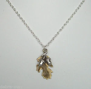 Bronze Oak Leaf and Silver Acorns Pendant 18" Chain Necklace in Gift Bag - Picture 1 of 4