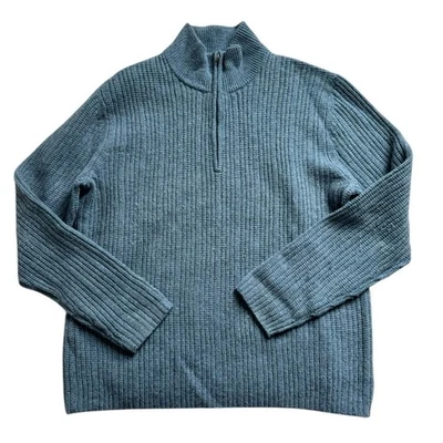 Banana Republic Mens Wool Camel hair half zip rib knit mock sweater blue XL - Image 1 of 4