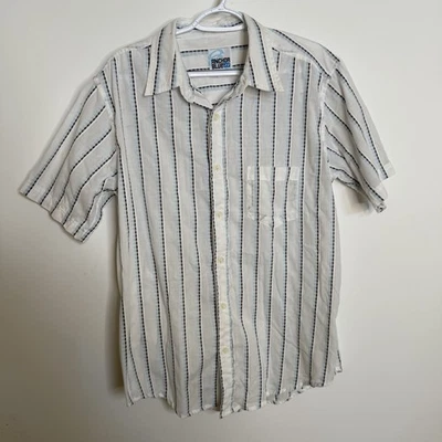 Рубашка мужская Anchor синяя на пуговицах с коротким рукавом в полоску размер средний - Изображение 1 из 4