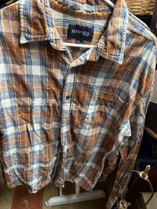 St.John's Bay Mens XL Plaid Flannel shirt Brown/Blue - Picture 1 of 2