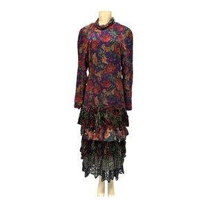 Wahala Vintage Rüschenkleid, Samt, geblümt Größe L - Bild 1 von 13