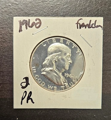 1962 Proof Franklin Half Dollar • 90% Silver • Brilliant Mirrors • Sharp PR Coin - Image 1 of 2