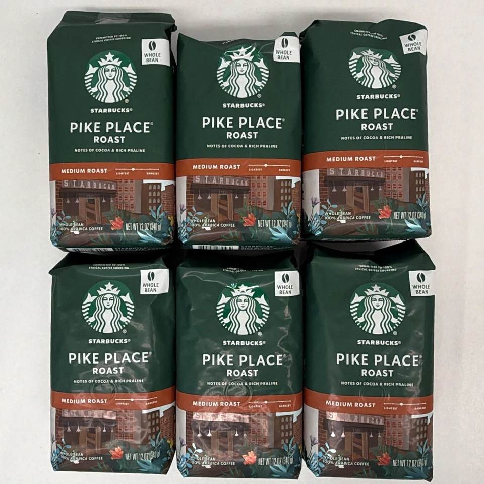 Starbucks Pike Place café en grano entero tostado 6 bolsas 12 oz (antiguo stock) Foto 1 de 1