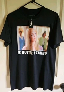 Mean Girls Graphic Print "Is Butter A Carb?" Black T-shirt SS Women's Size M New - Picture 1 of 8