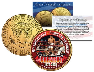 MUHAMMAD ALI "RUMBLE IN THE JUNGLE" "SIGNATURED" 24KT GOLD U.S. JFK HALF DOLLAR! - Bild 1 von 1