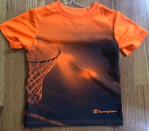 Champion Boys Own The Court Orange T-Shirt With Black Graphic Hoop Size 4 or 5/6 - Picture 1 of 6